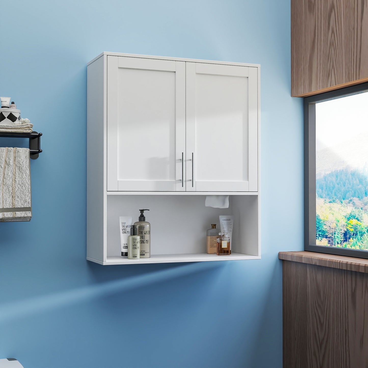Two Door Bathroom Mirror Cabinet with Tissue Slots - White