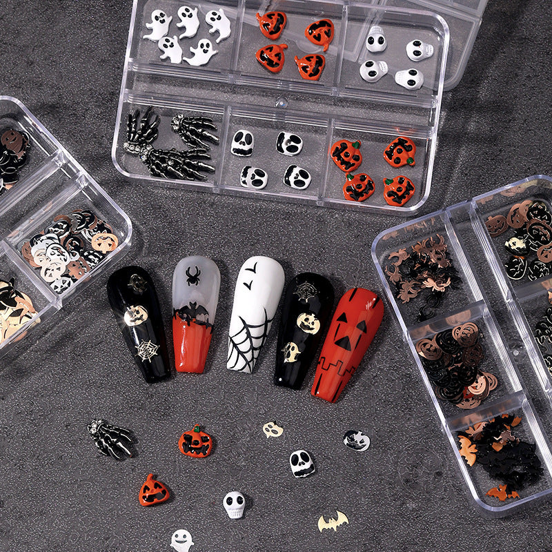 Halloween Alloy Skull Nail Ornament Set - Nail Art Accessories for Spooky Manicure