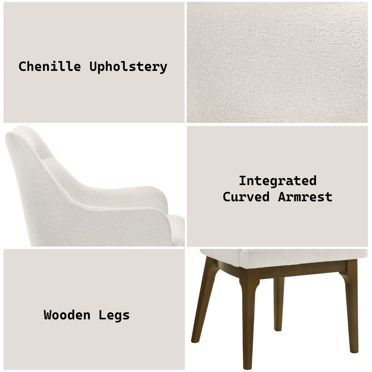Kasha Chenille & Vintage Oak Side Chair Set of 2 - Beige