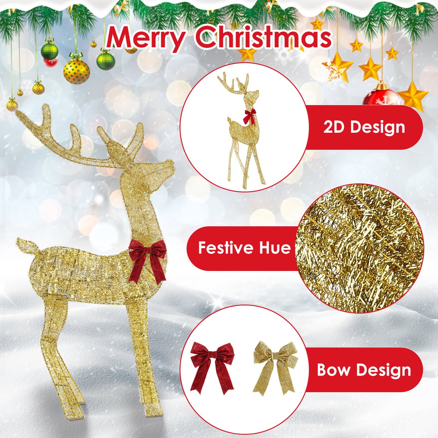 Lighted Christmas Reindeer & Sleigh - 8 Lighting Modes Decor