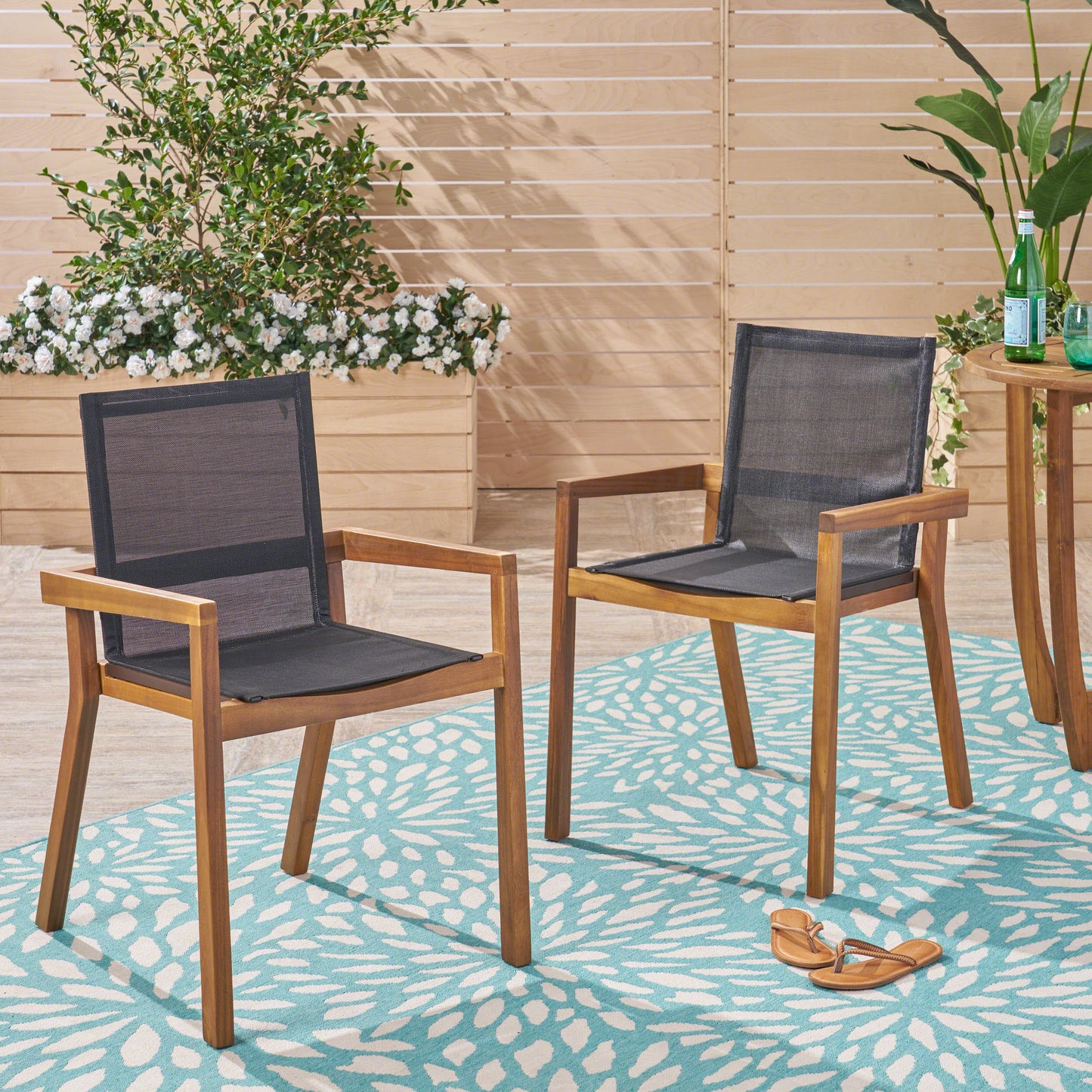 Teak Dining Chairs Set of 2 - Outdoor Wooden Seating