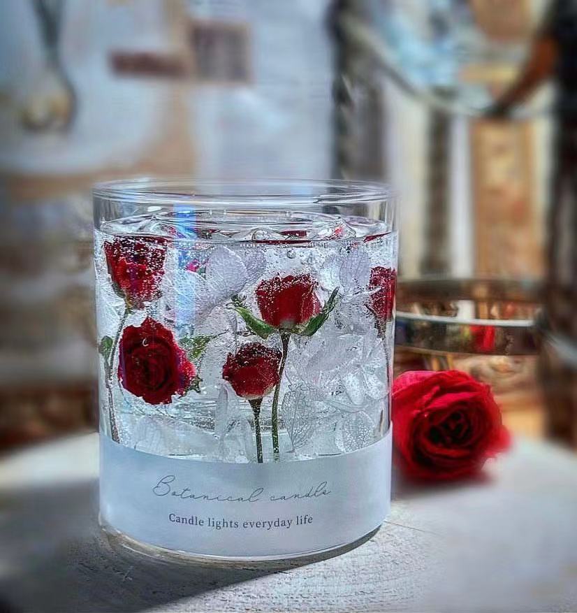 Dried Flower Rose Jelly Aromatherapy Candle Glass Candleholder Home Wedding Gift