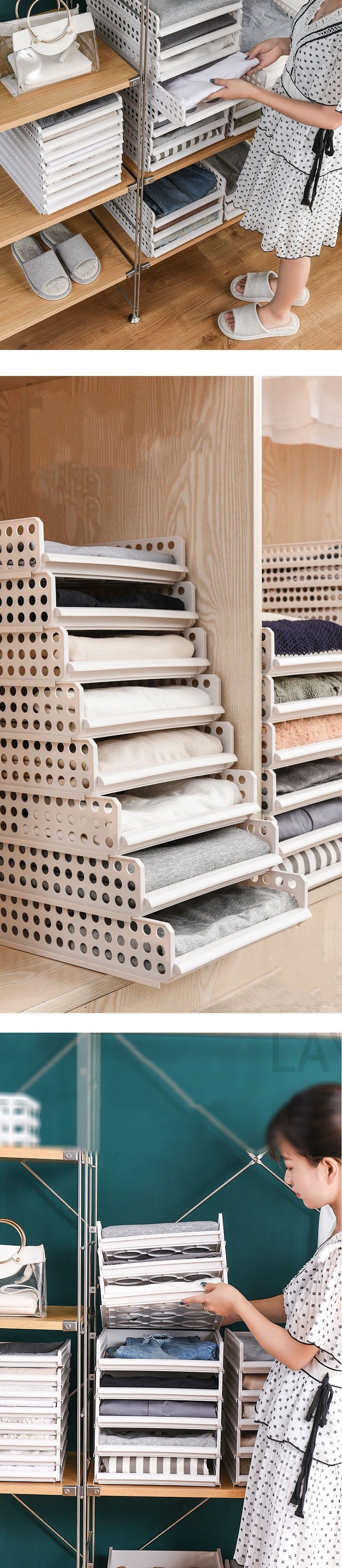 Home Wardrobe Storage Rack - Plastic Clothes Organizer with Heightening Options