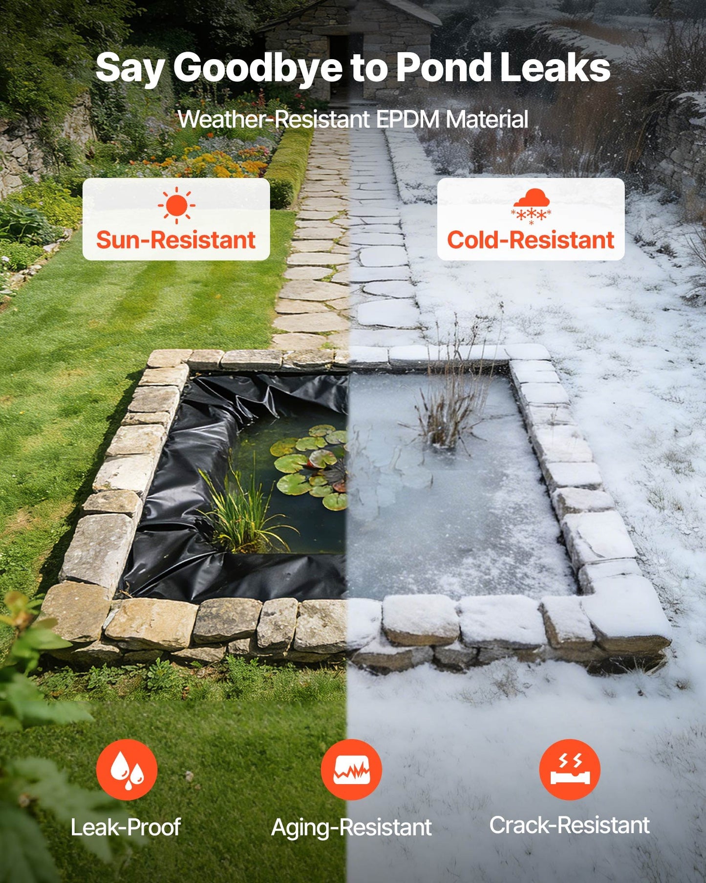15x15 ft Pond Liner Combo with Underlayment - 45 Mil EPDM Waterproof Fish Pond Liner for Outdoor Water Gardens