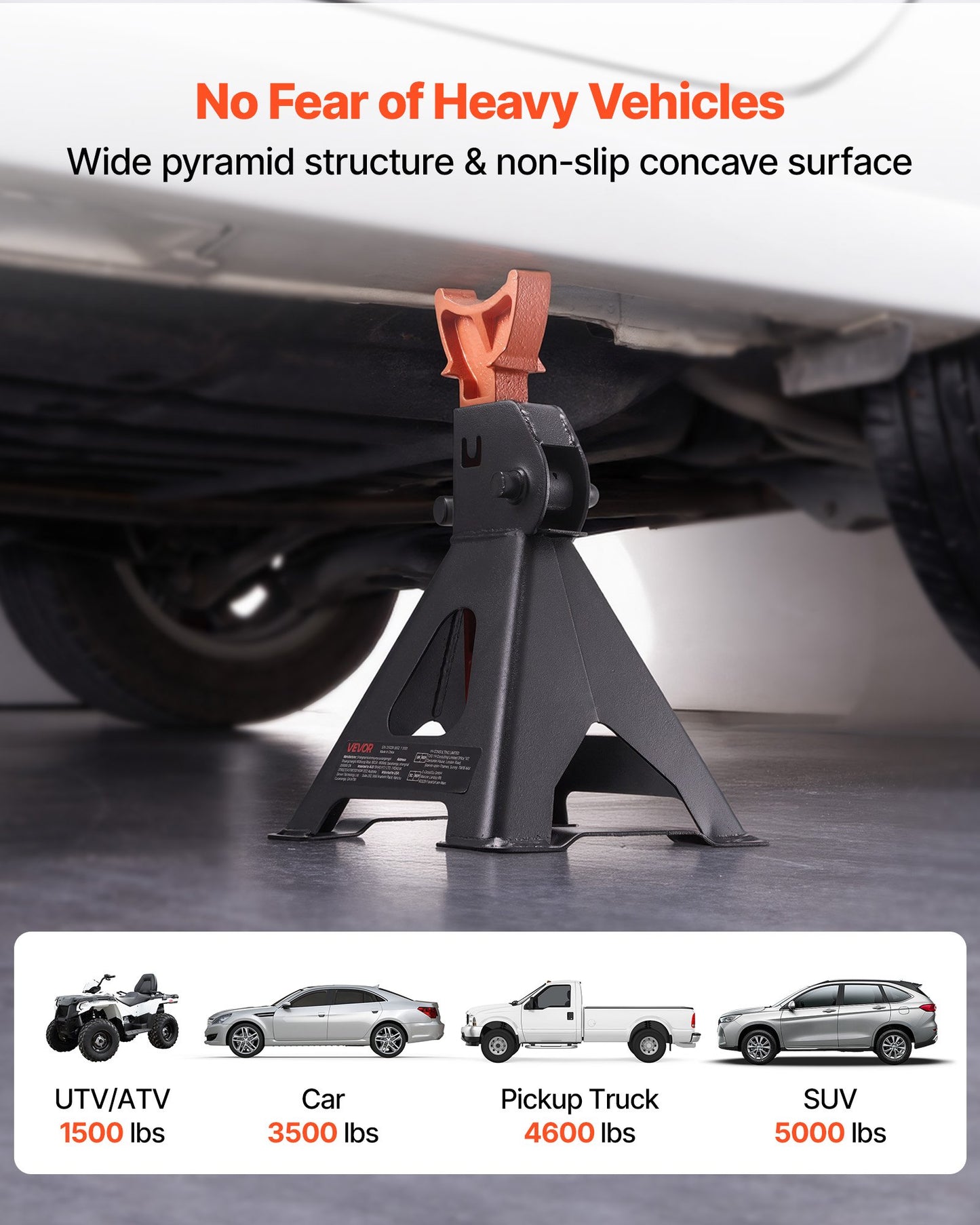3 Ton Adjustable Car Jack Stands Set for SUVs, Pickup Trucks & ATV/UTV - Heavy Duty Steel with Locking - Black and Orange