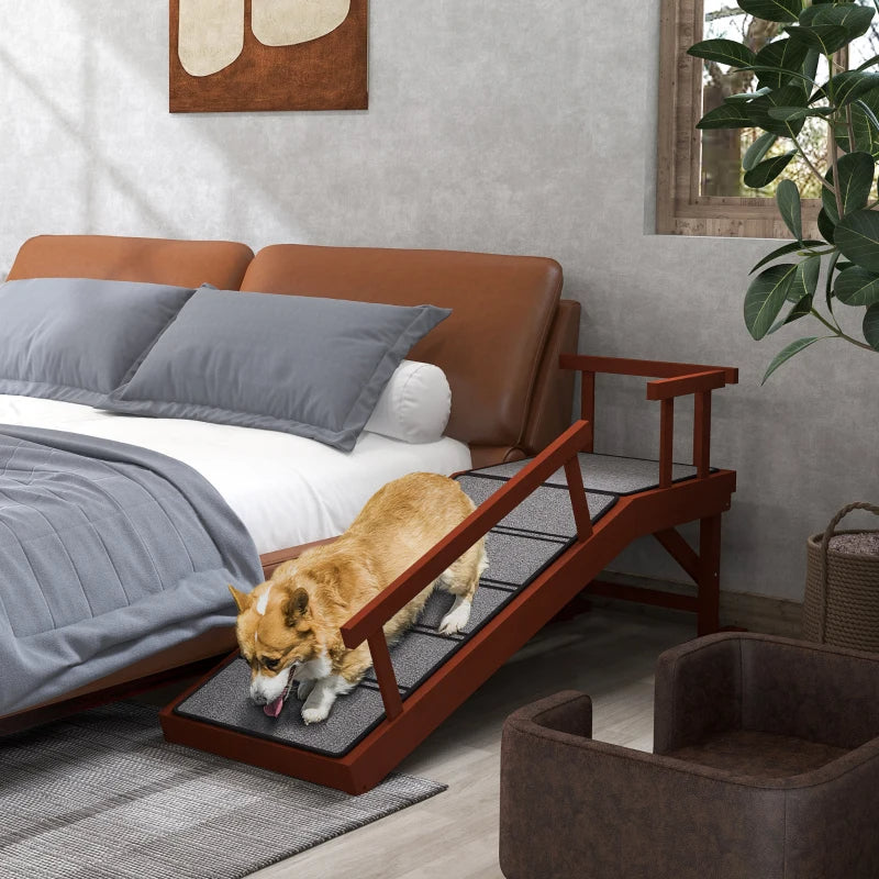 Wooden Dog Ramp with Removable Guardrails - Non-Slip Surface, Brown & Gray
