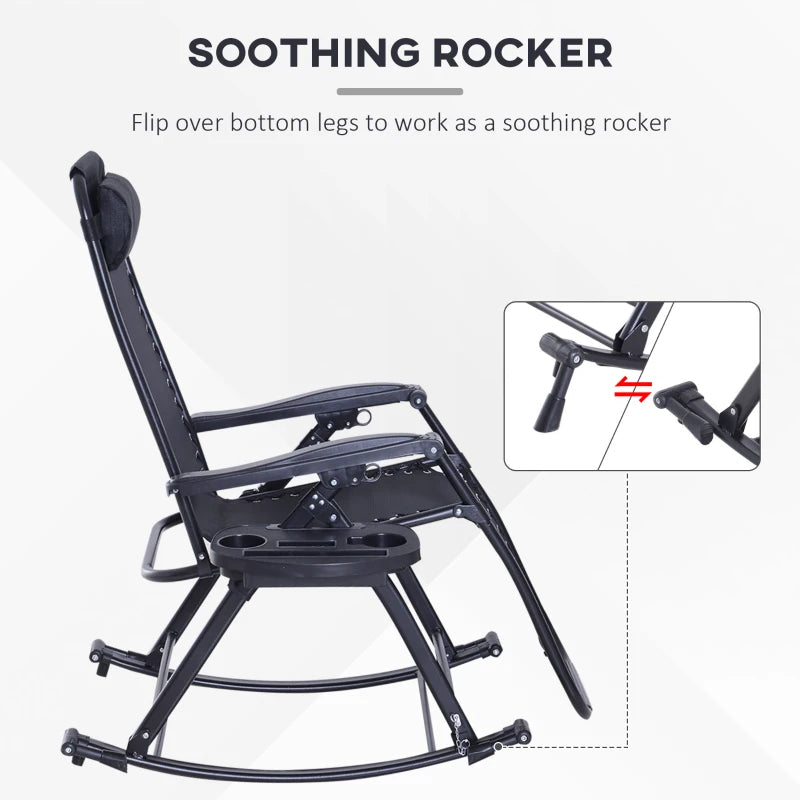 Zero Gravity Reclining Rocking Chair with Cup Holder - Black