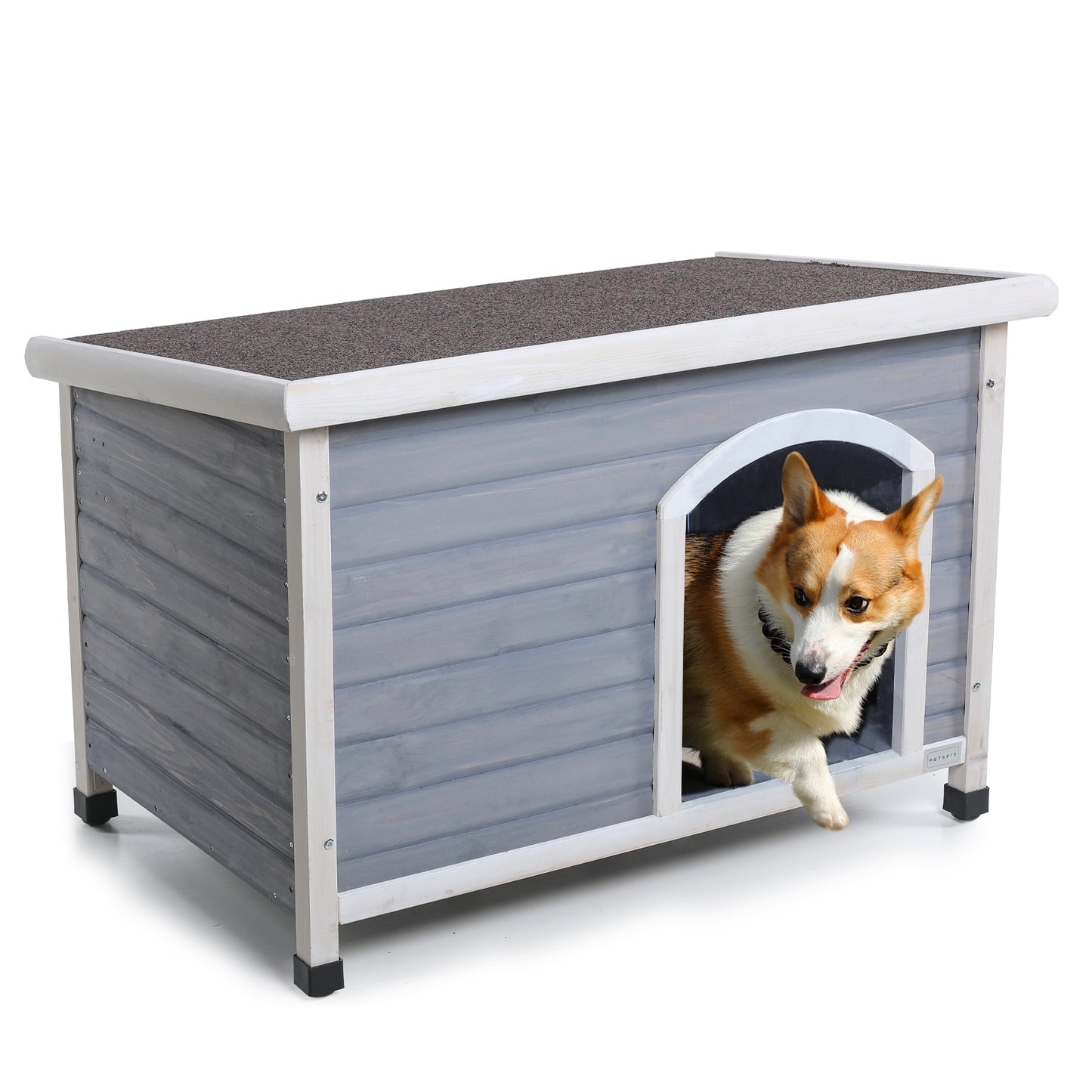 Outdoor Dog House with Waterproof Roof & Elevated Floor - Medium, Grey