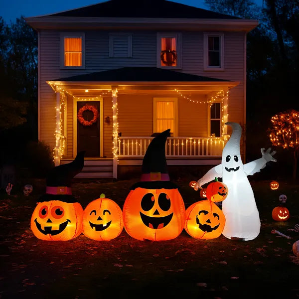 8FT Halloween Inflatable Pumpkin Ghost Decoration with LED Lights