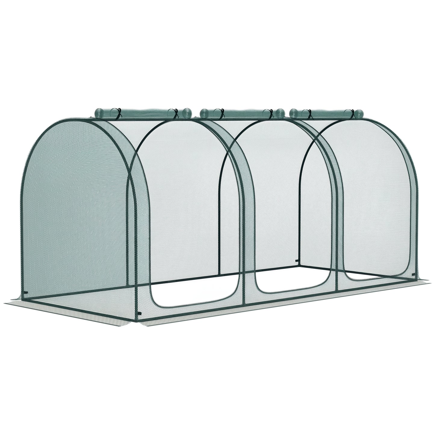 Garden Crop Cage with Zippered Doors and Ground Stakes, 9x4 ft Green