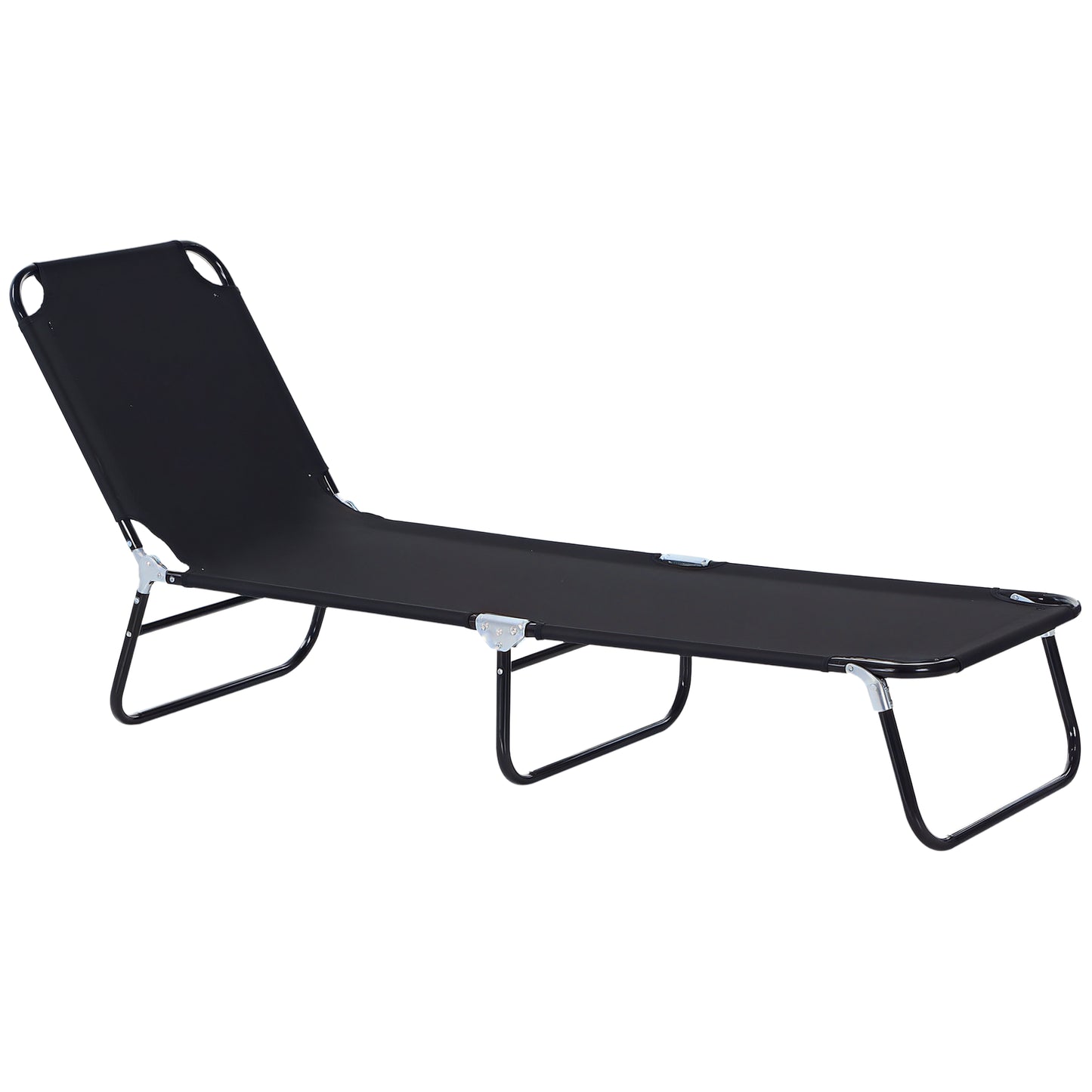 Folding Chaise Lounge Chair - 5-Level Recline, Steel Frame, Black