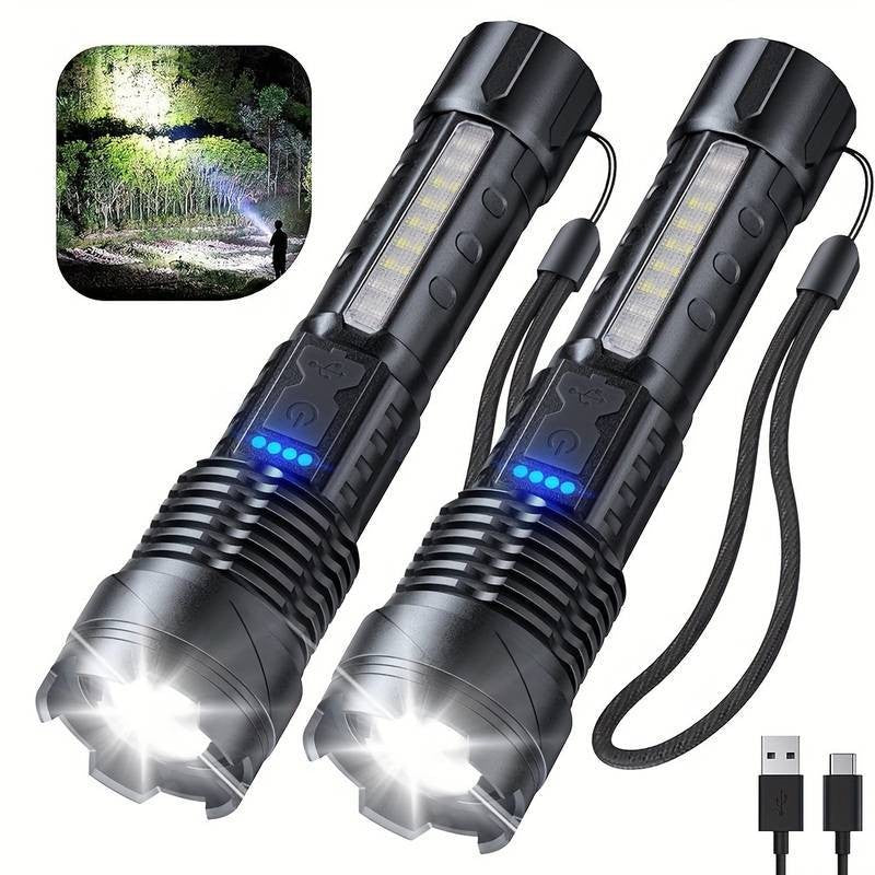 Rechargeable LED Flashlight with Zoom, Multiple Modes, USB Charging - 2 Pack