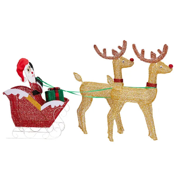 Lighted Reindeer Pulling Sleigh Christmas Decoration - Pre-lit Holiday Decor