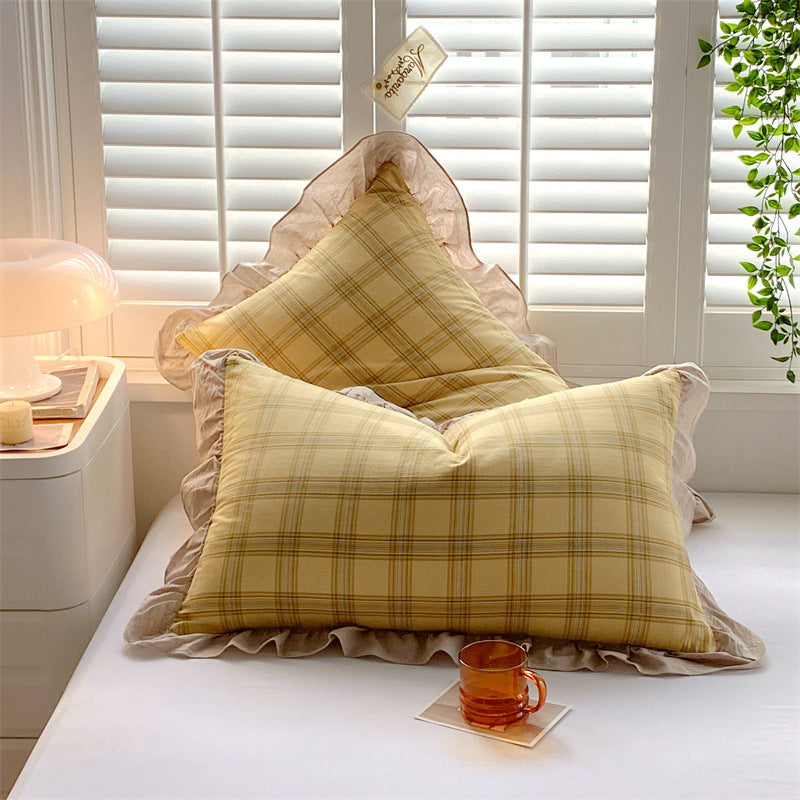 Full Cotton Pillowcase with Flounce - Washed Cotton, Single Size, Multiple Styles