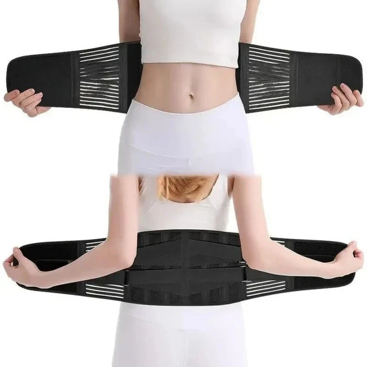 Adjustable Lumbar Support Back Brace for Pain Relief - Black