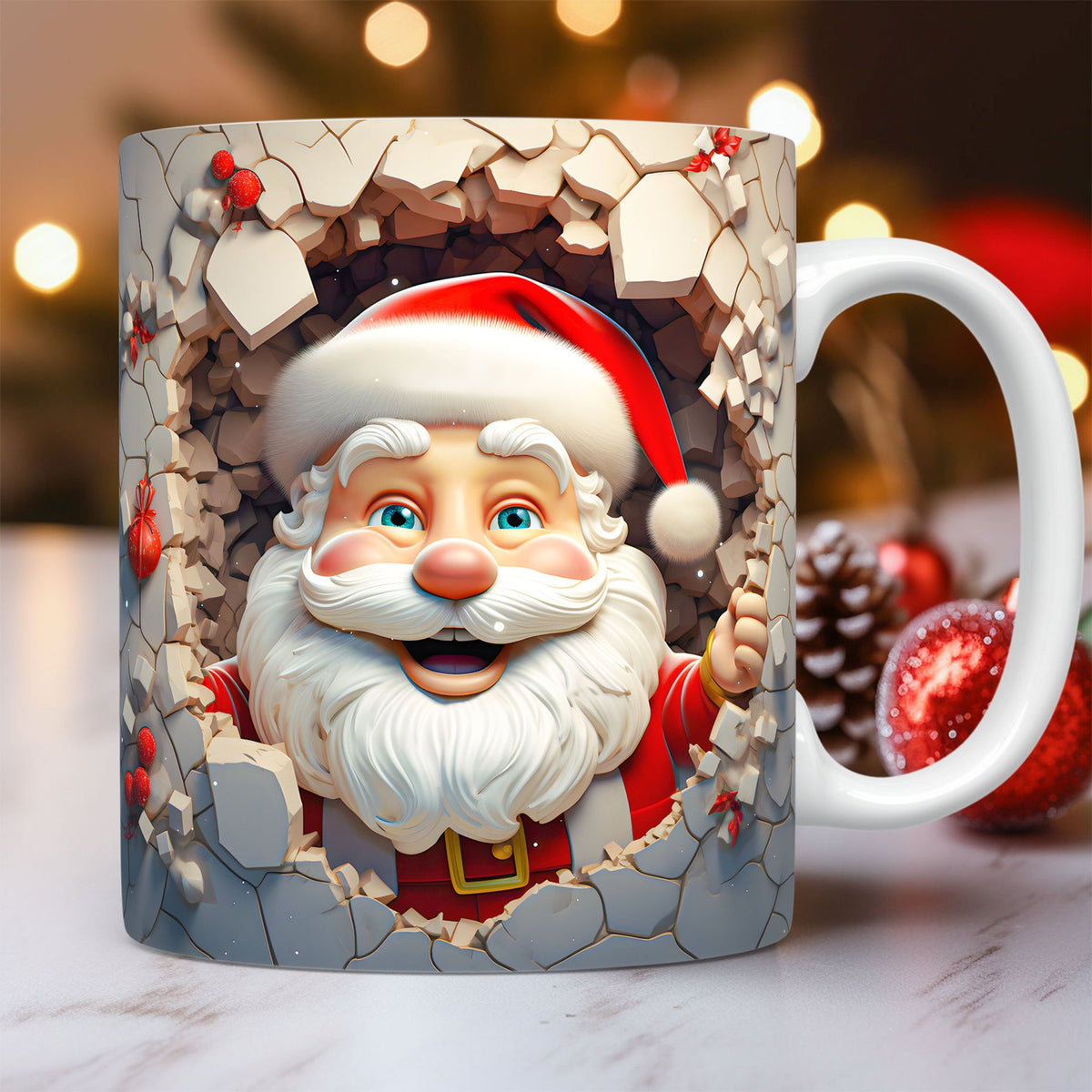 3D Christmas Ceramic Mug with Santa Design - Space Theme Holiday Coffee Cup