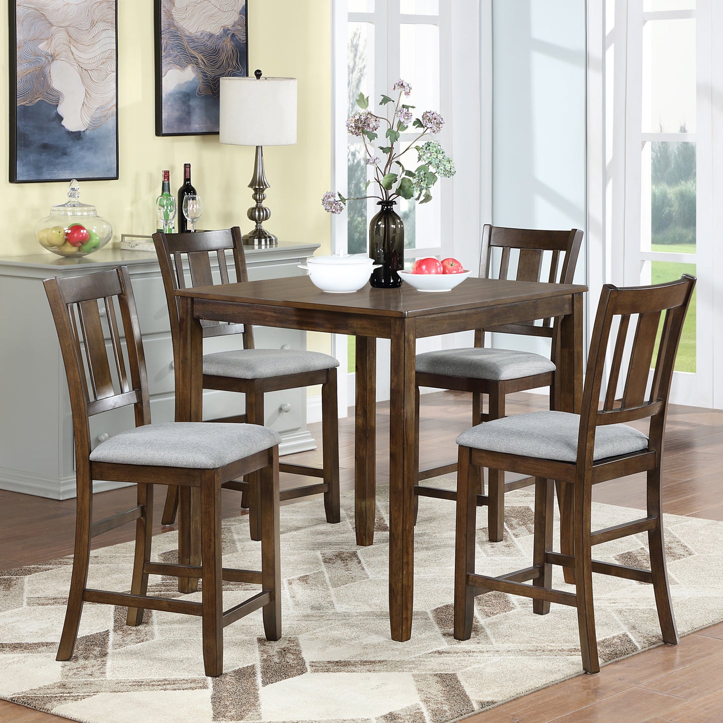 Walnut Wooden Counter Height Dining Chairs Set of 4 with Padded Seats