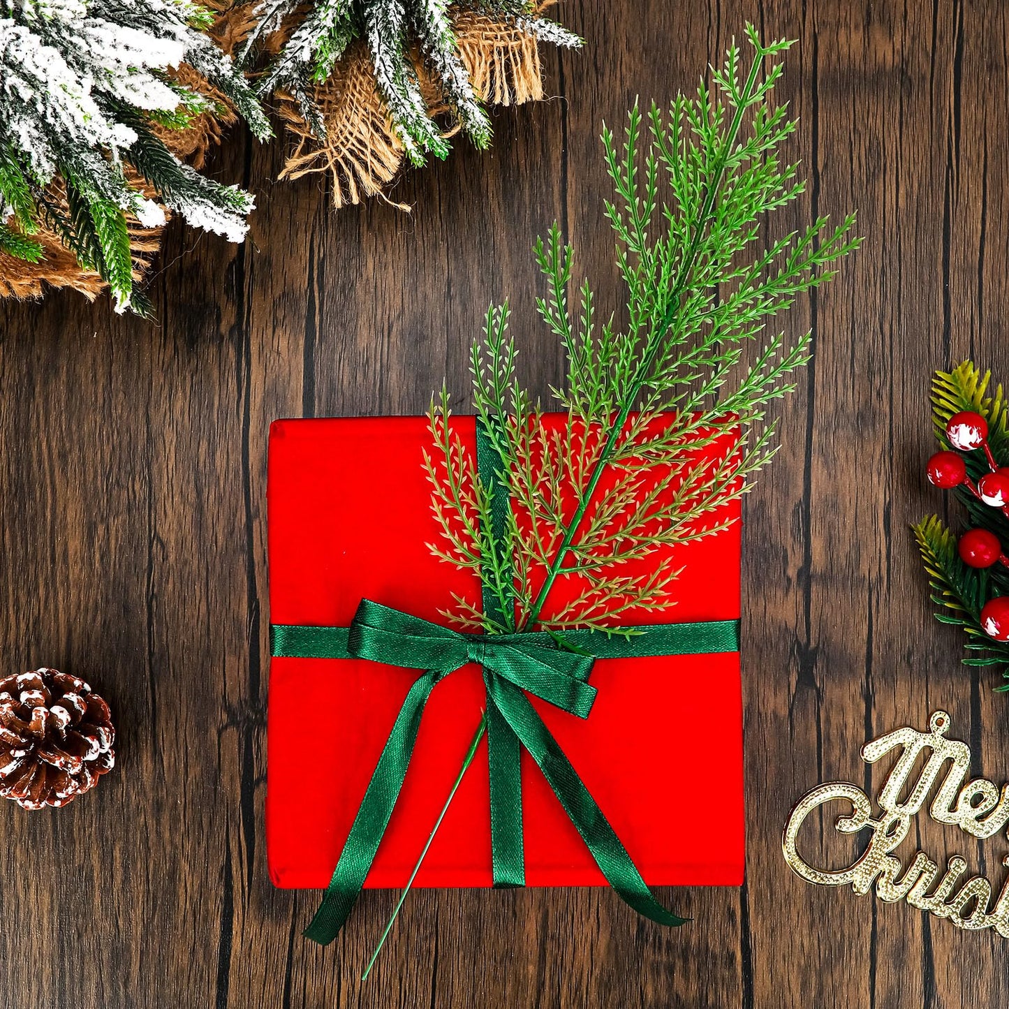 60 Pieces Artificial Pine Branches for Christmas Decoration