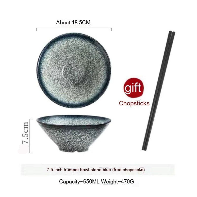 Large Ceramic Noodle Bowl - Frosted Chinese Style Tableware for Kitchen