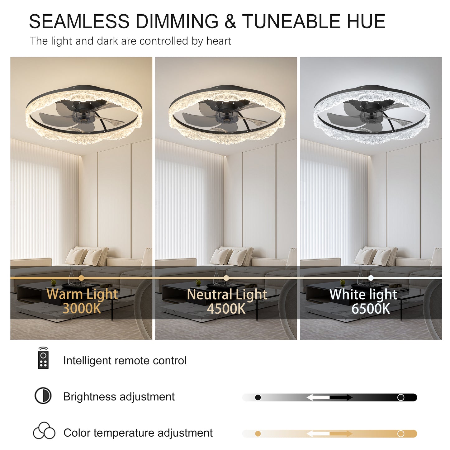 Modern LED Ceiling Fan Light with Remote Control & Dimmable Light