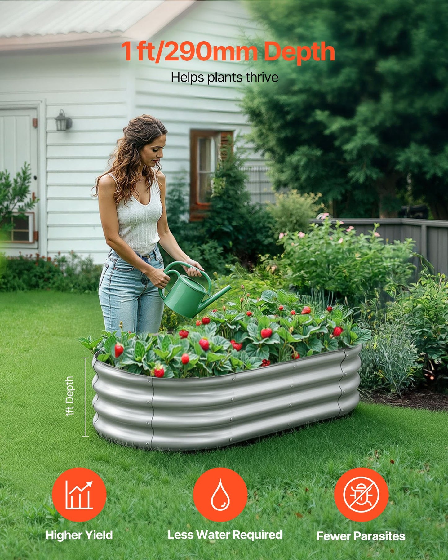 Metal Raised Garden Bed 4x2x1 Ft Oval Outdoor Planter Box Galvanized
