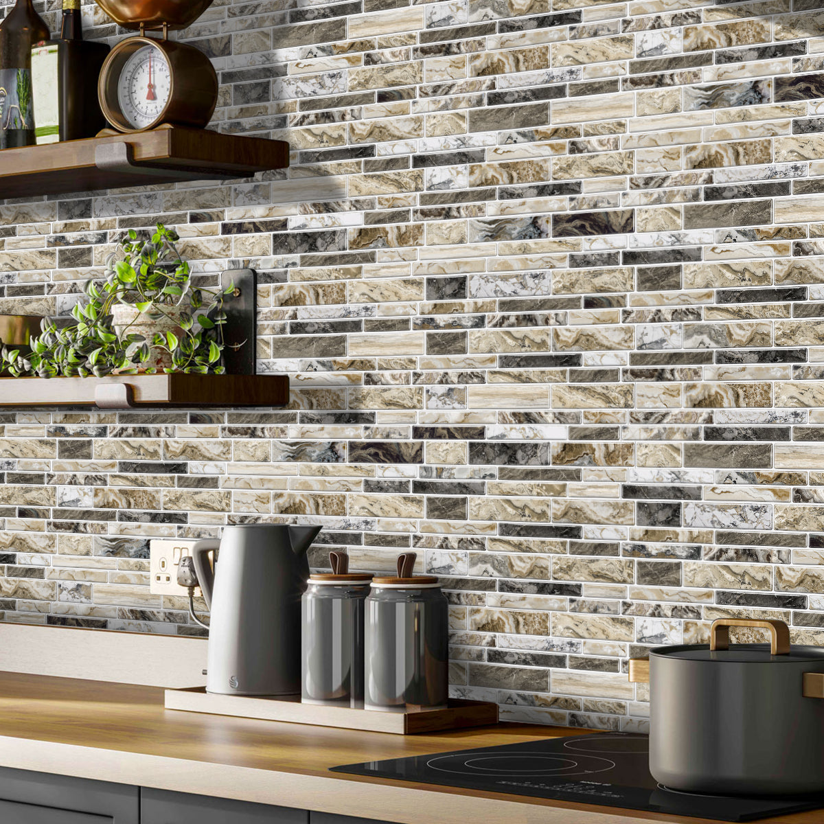 Peel and Stick Imitation Marble Pattern Wallpaper - Taupe