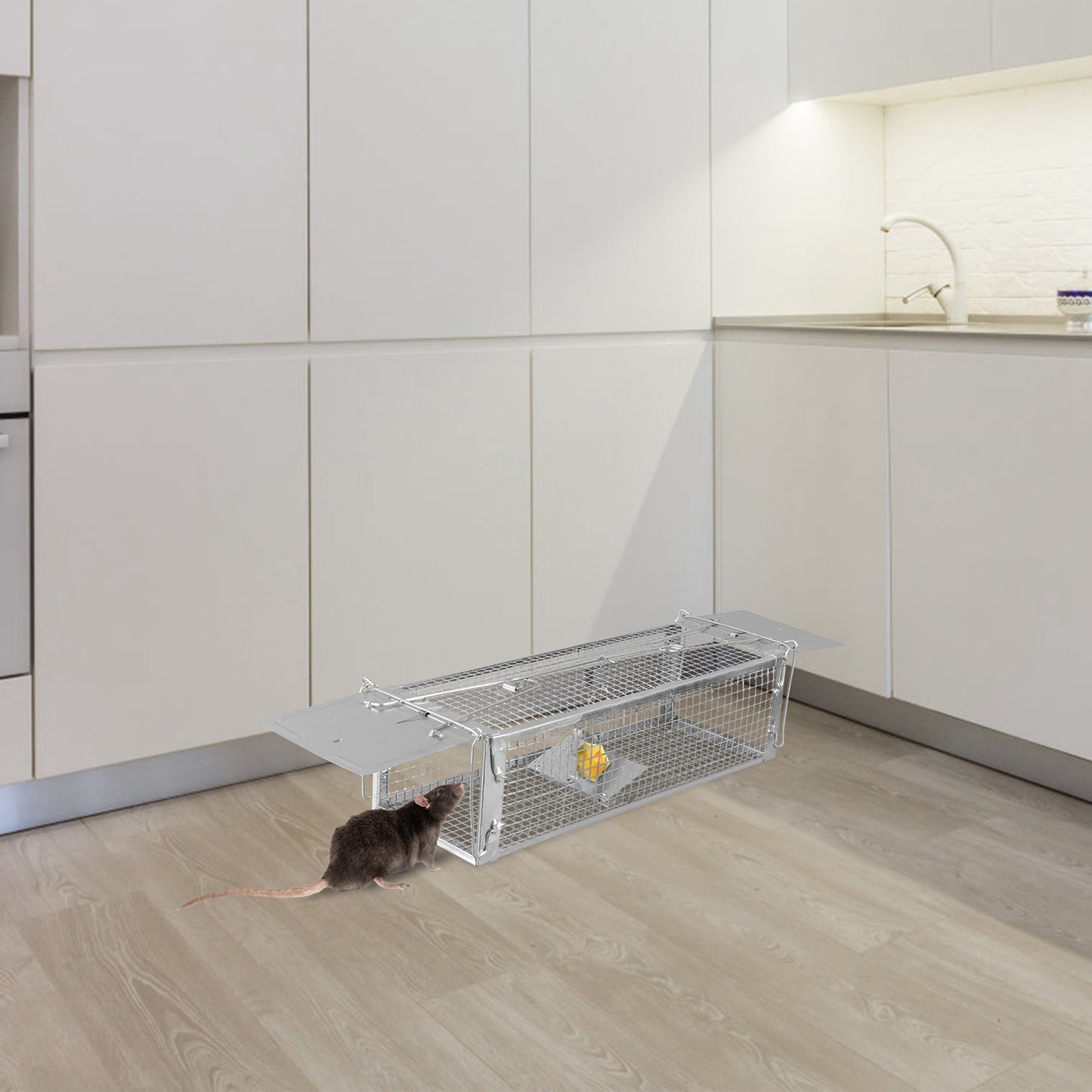 Humane Dual Door Rat Trap Cage - Zinc Electroplating, 14x11cm