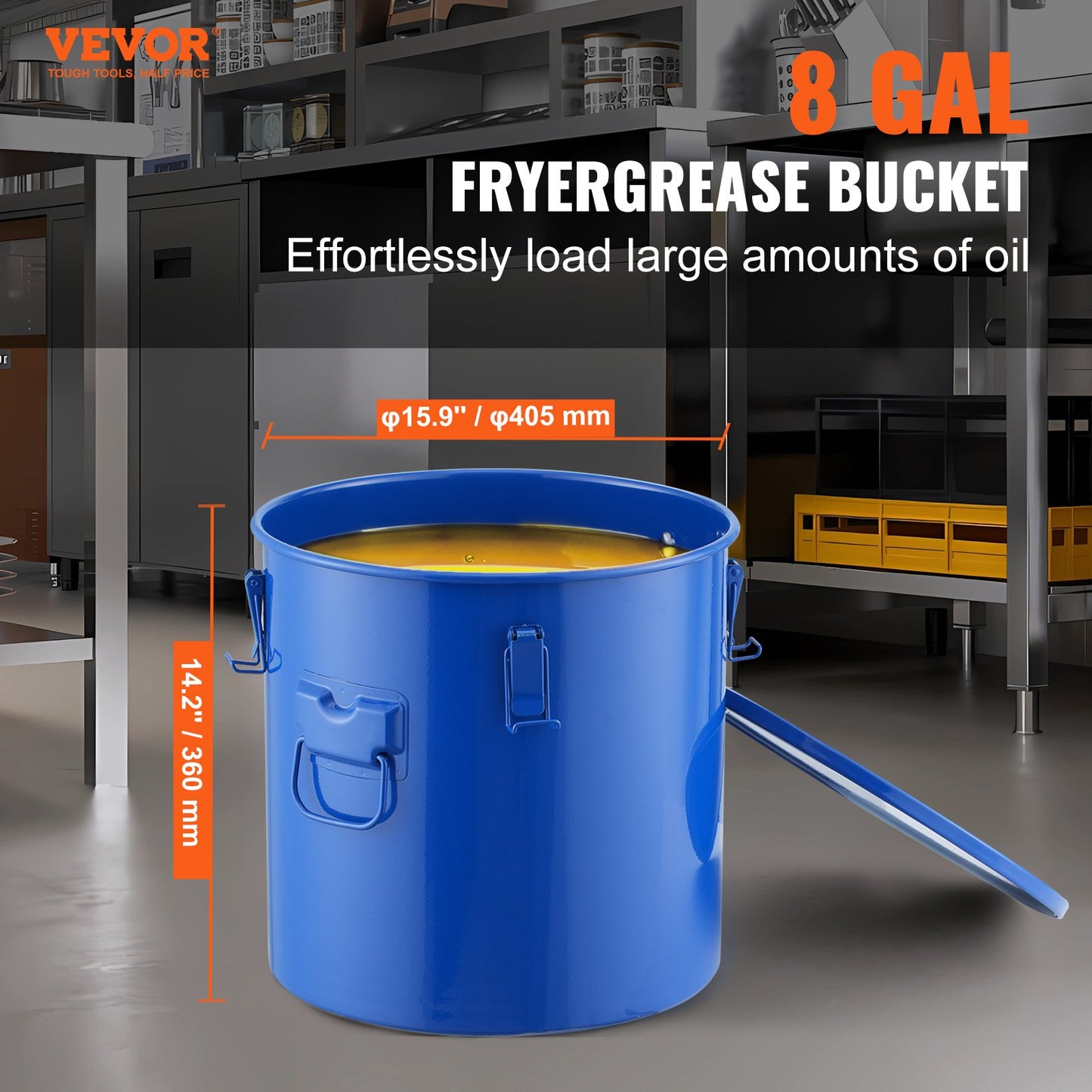 8-Gallon Fryer Grease Bucket - Heavy-Duty Carbon Steel with Lid
