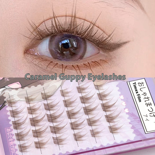 False Eyelashes Caramel Guppy 6 Rows Natural Long Style for Eye Makeup