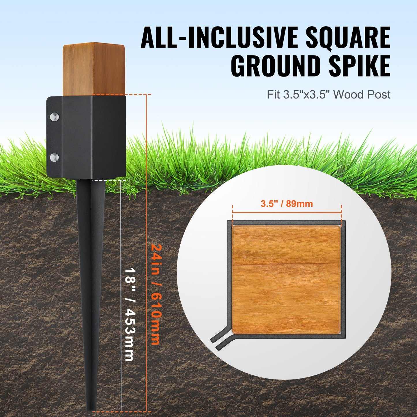 Fence Post Ground Anchor Spike 6 Pack - 24x4x4 Inches Metal Support for Garden Mailbox Railing