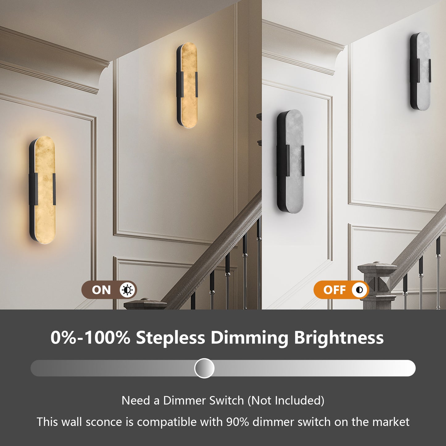 Modern Black Marble Wall Sconce Set - 19.7in Indoor Lighting