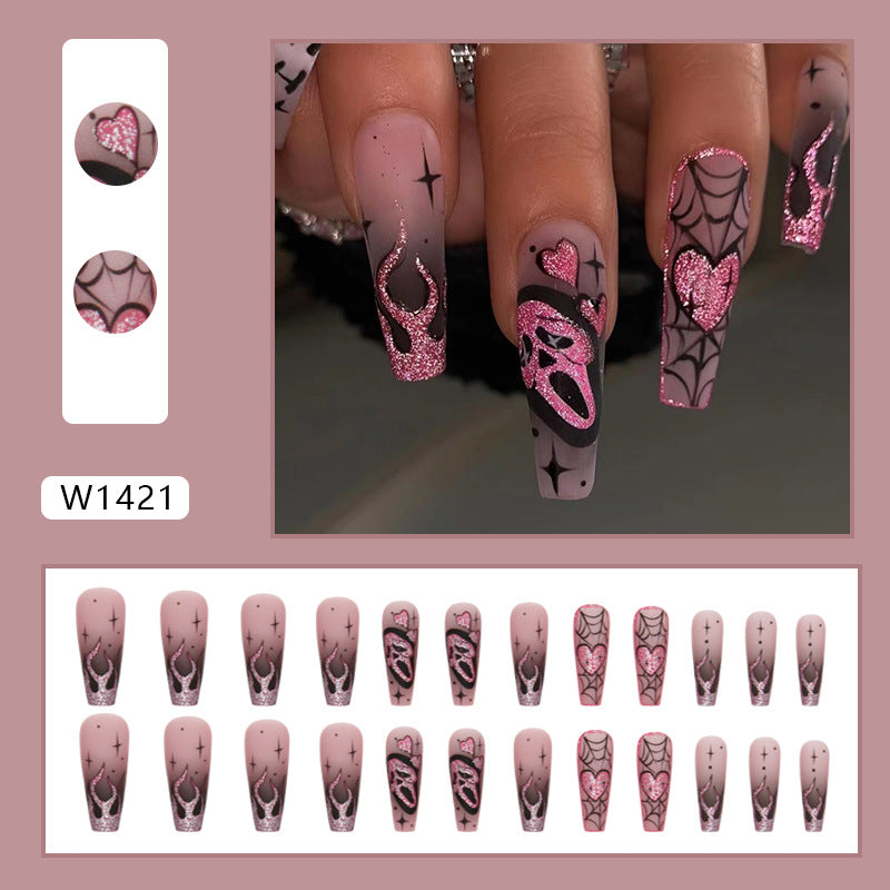 Dark Style Cobweb Skull Nail Art Kit with Long Ballet Design and Glue