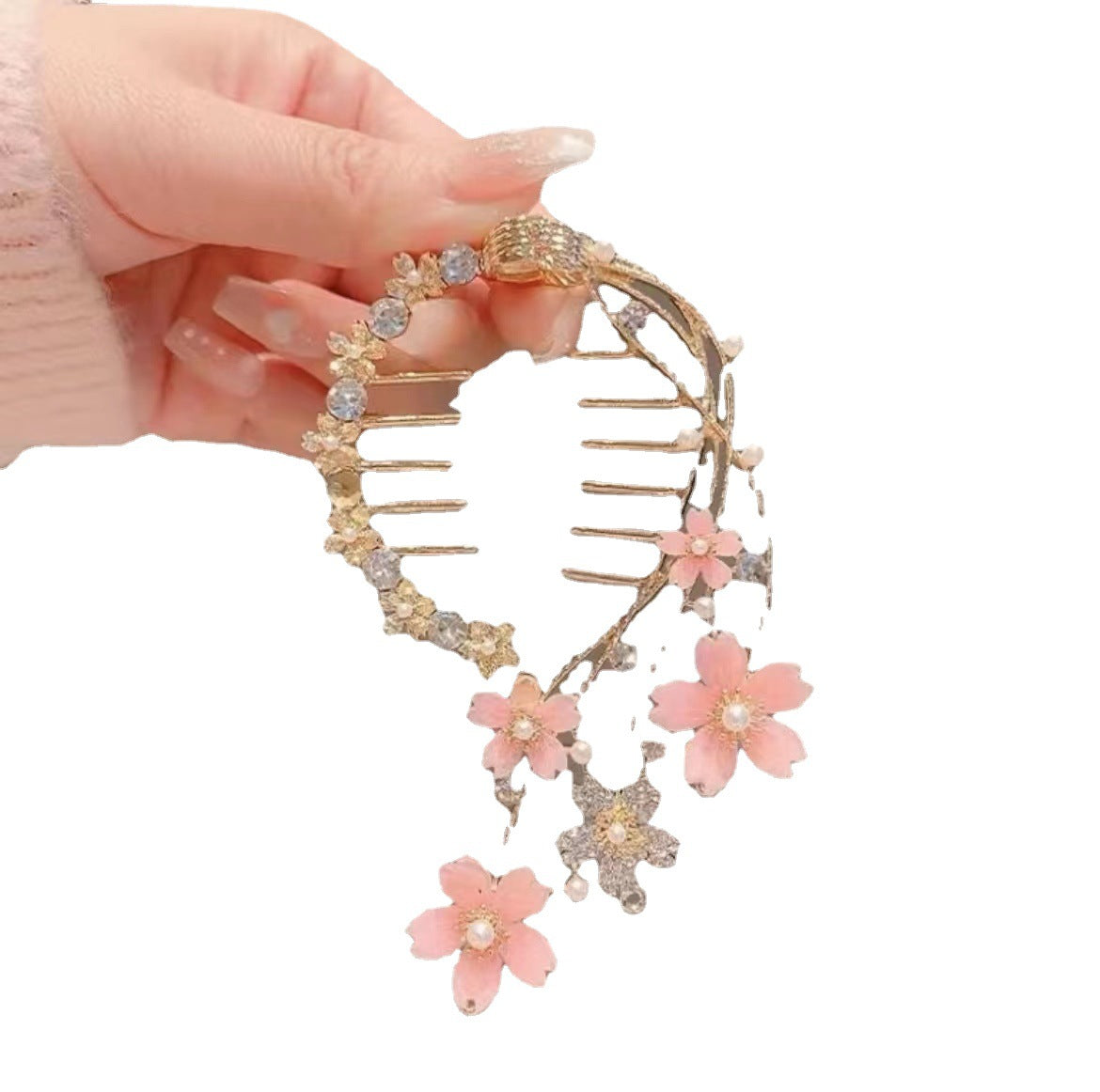 Cherry Blossom Hairpin for Women Side Clip Hair Accessory