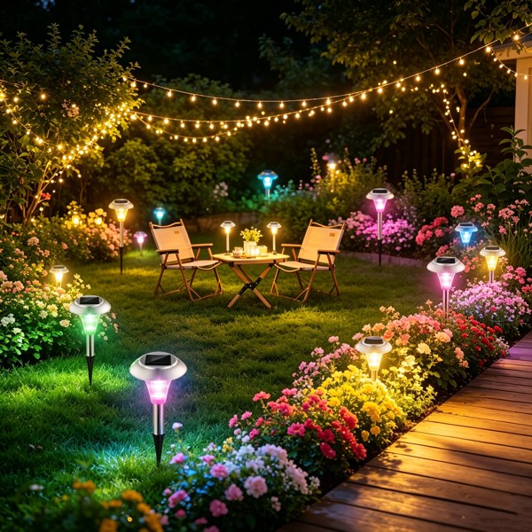 Solar Powered Color Changing Path Lights - 4 Pack, IP44 Waterproof