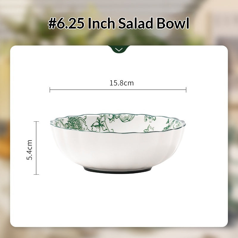 European-Style Porcelain Dinnerware Set with Rice Bowls & Plates - Rose Manor