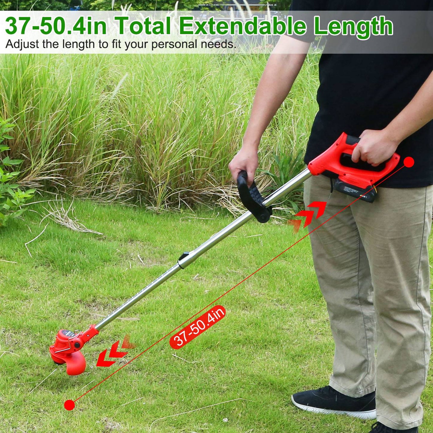 Adjustable Telescopic Weed Trimmer with Power & Safety Features - Cordless Garden Tool