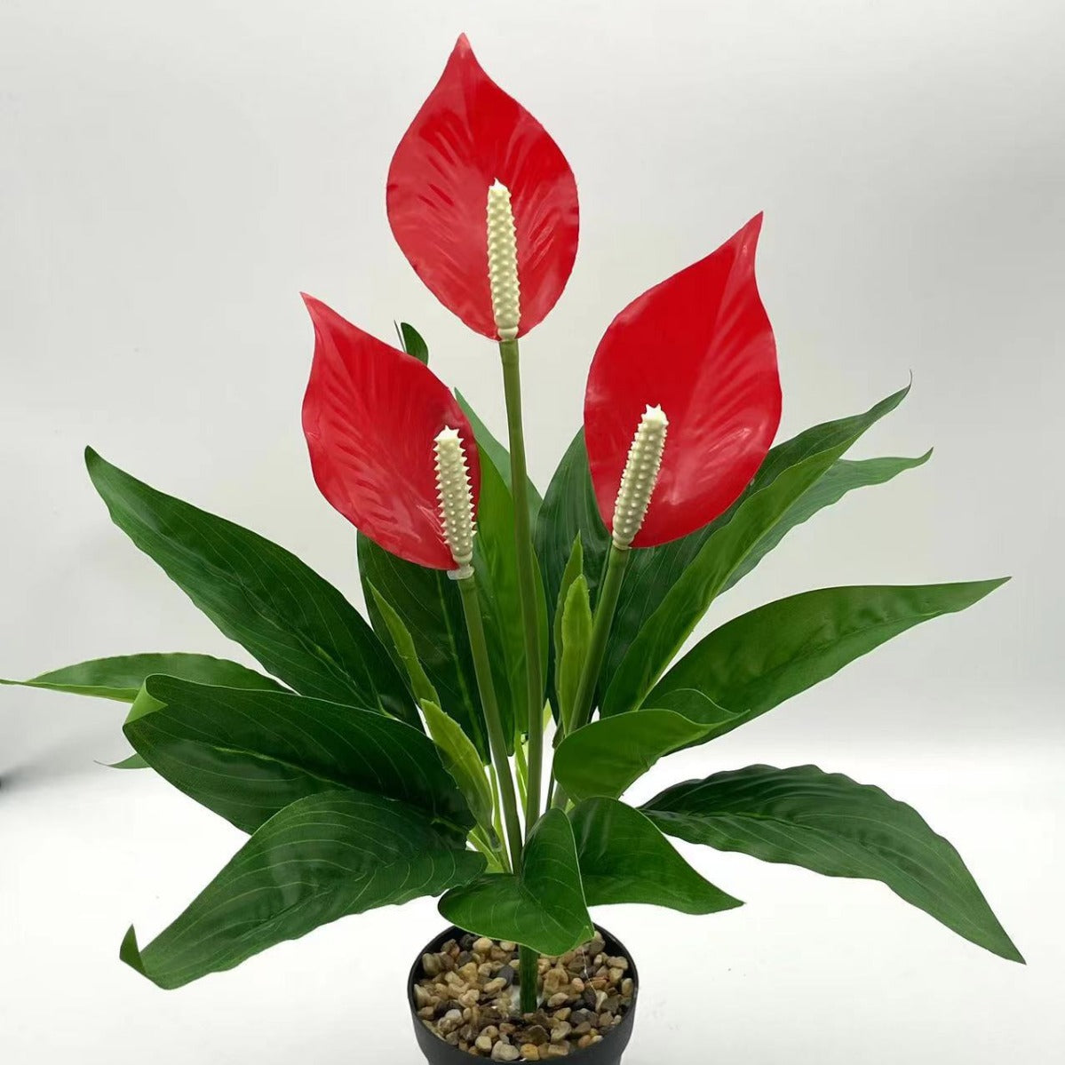 Artificial Green Plant Potted Flowers with Black Basin - Realistic Faux Flora