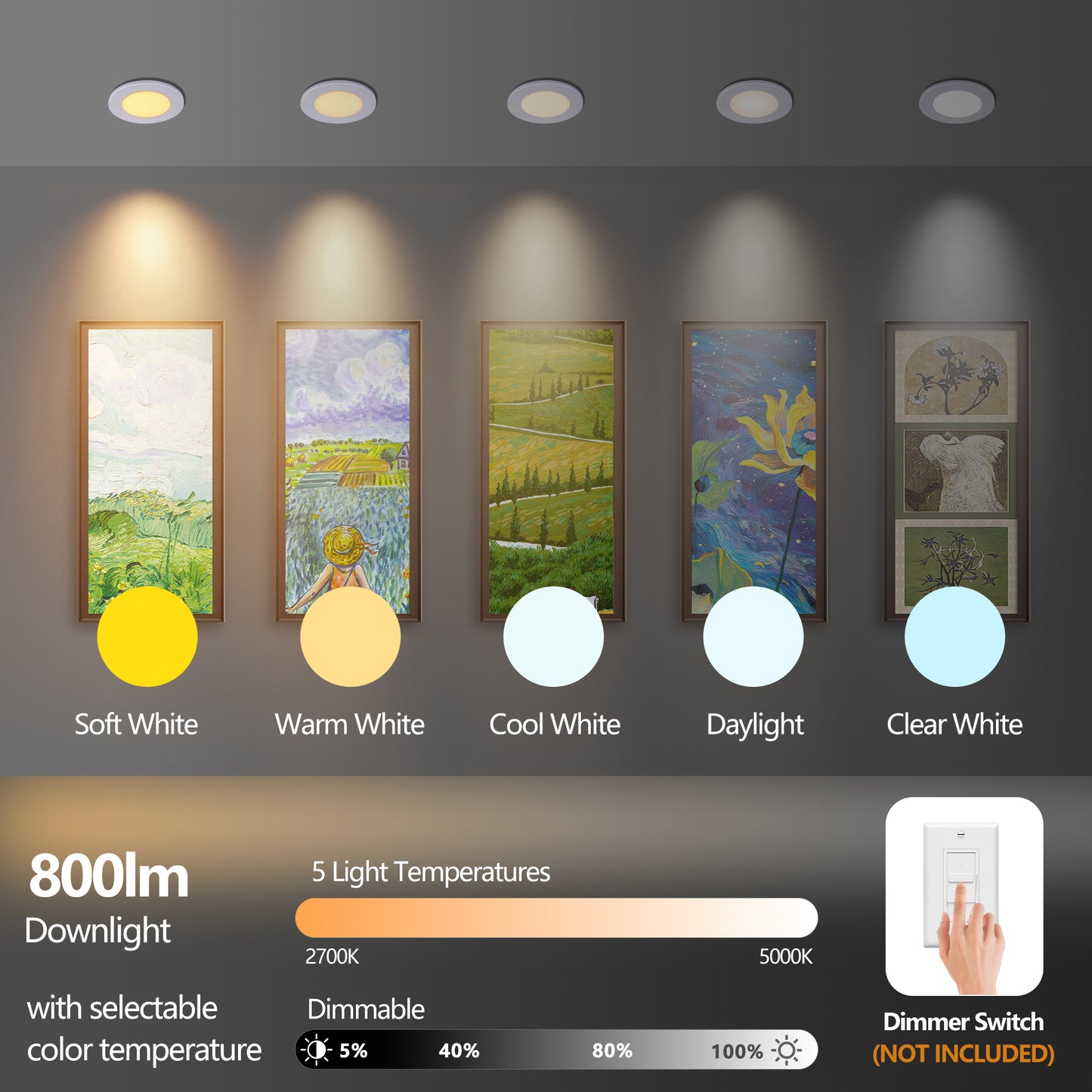 12 Pack 4-Inch Recessed LED Lights with Night Light Dimmable 5 Color Options