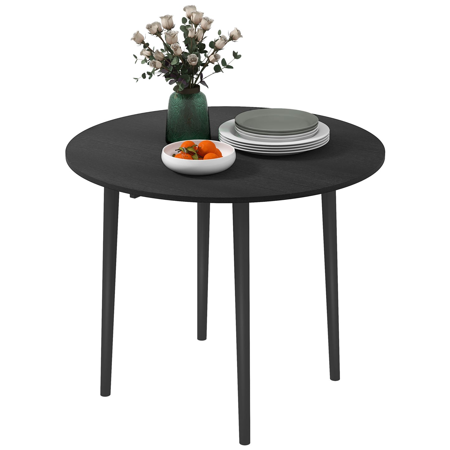 Round Drop Leaf Folding Dining Table - Distressed Black