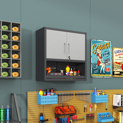 Wall-Mounted Metal Tool Storage Cabinet with Locking Doors and Shelf for Garage and Warehouse