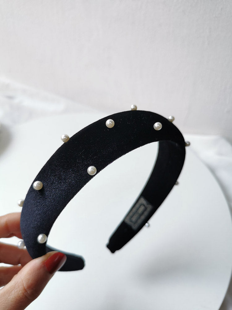 Black Velvet Pearl Headband