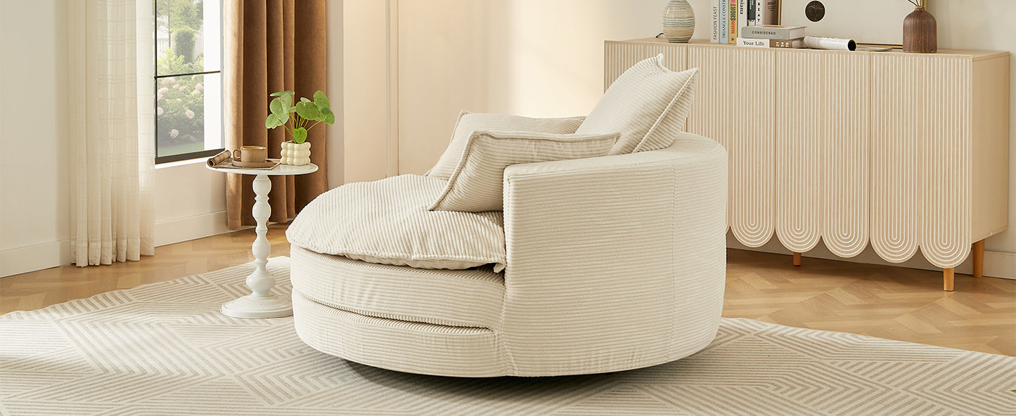 Oversized 360° Swivel Accent Chair with Dual-Layer Cushion - Beige