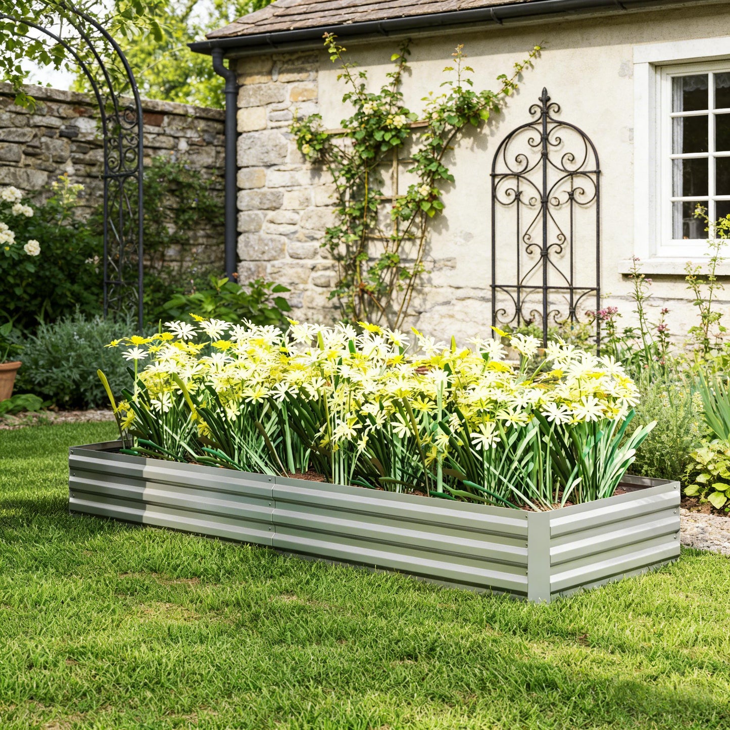 Metal Raised Planter Box - Galvanized Steel Garden Bed - Silver