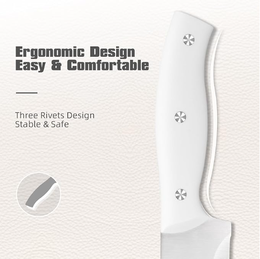 15-Piece White Kitchen Knife Set with Ergonomic Handles