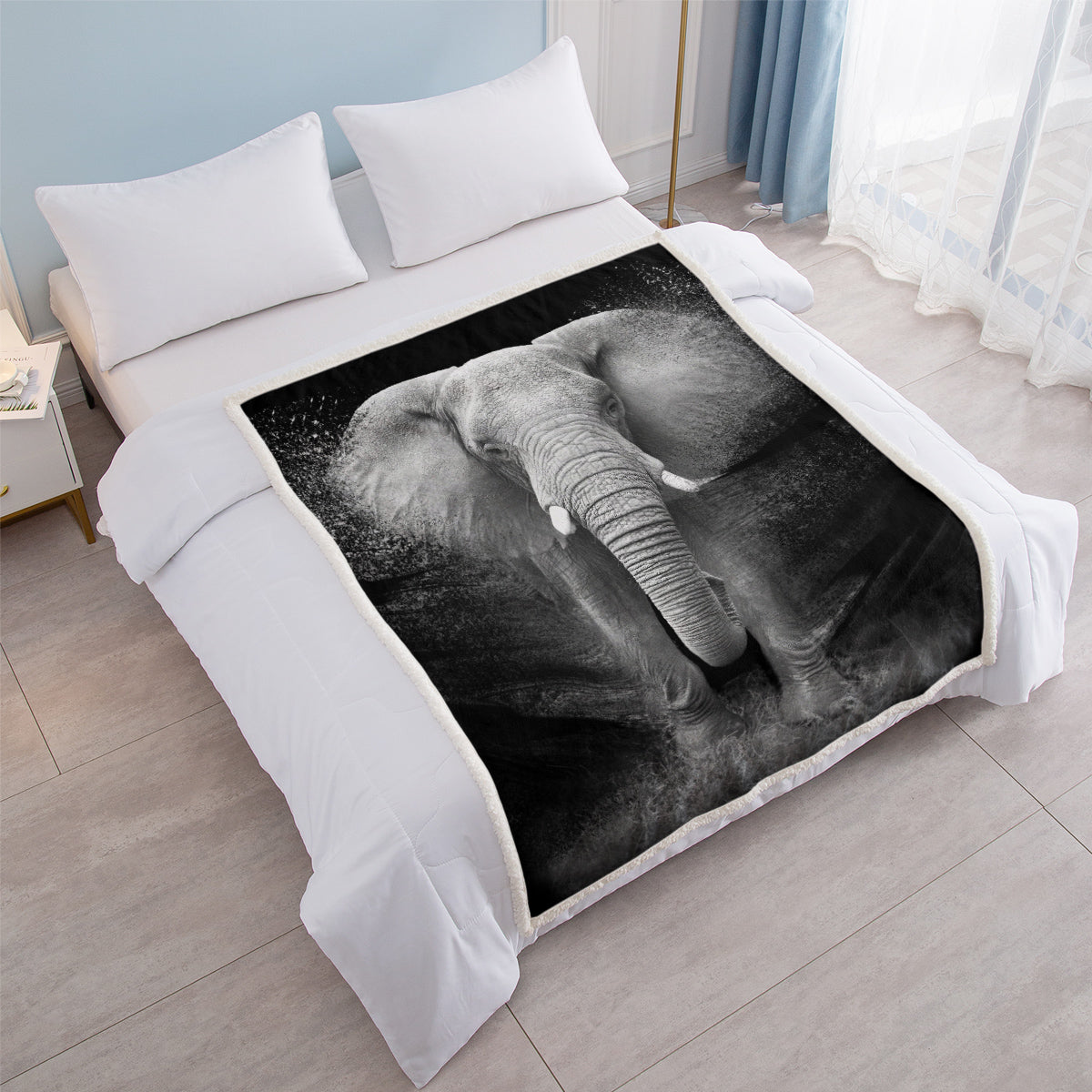 3D Elephant Printed Sherpa Fleece Blanket - Soft & Cozy