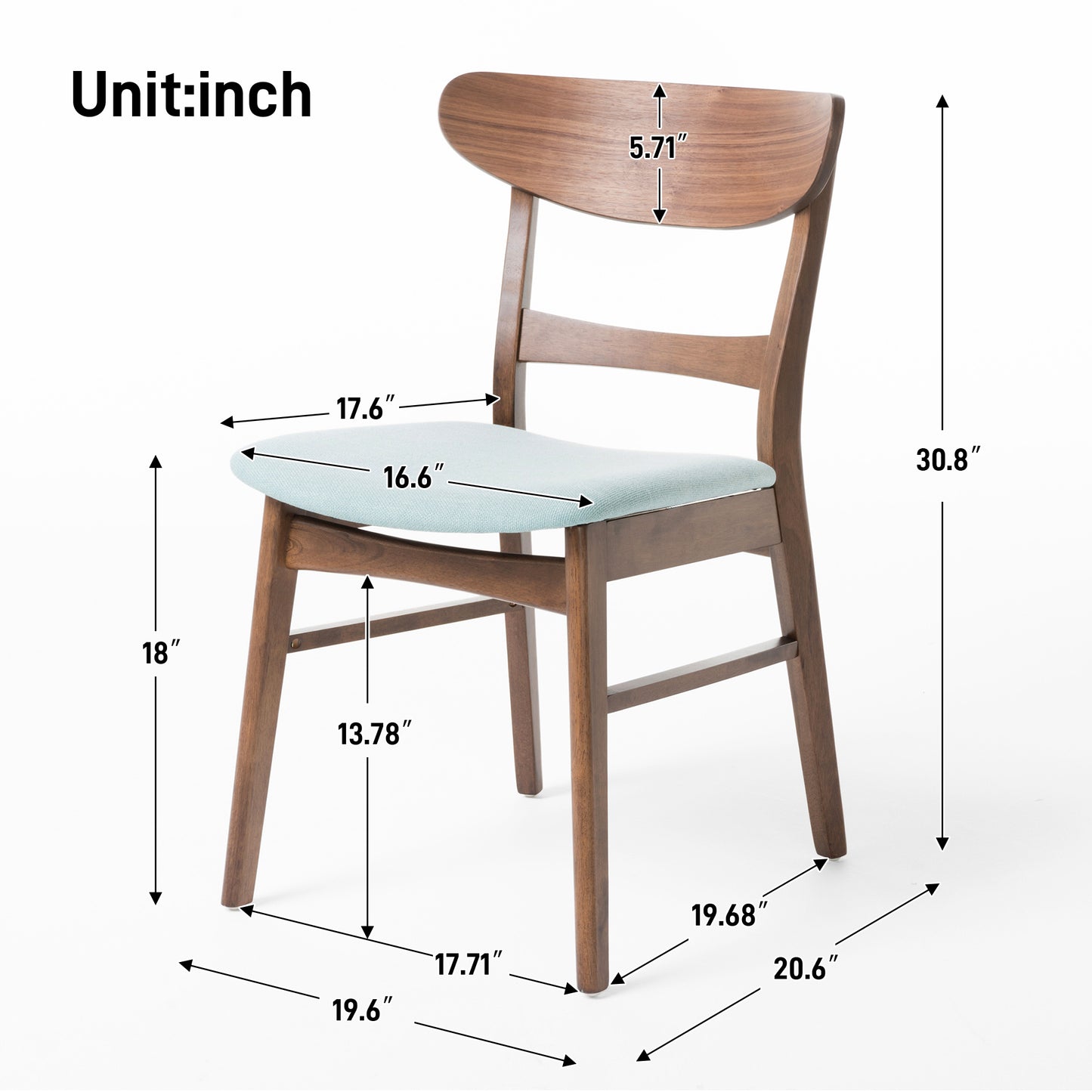 Set of 2 Mid-Century Dining Chairs - Upholstered Seat, Rubberwood Legs