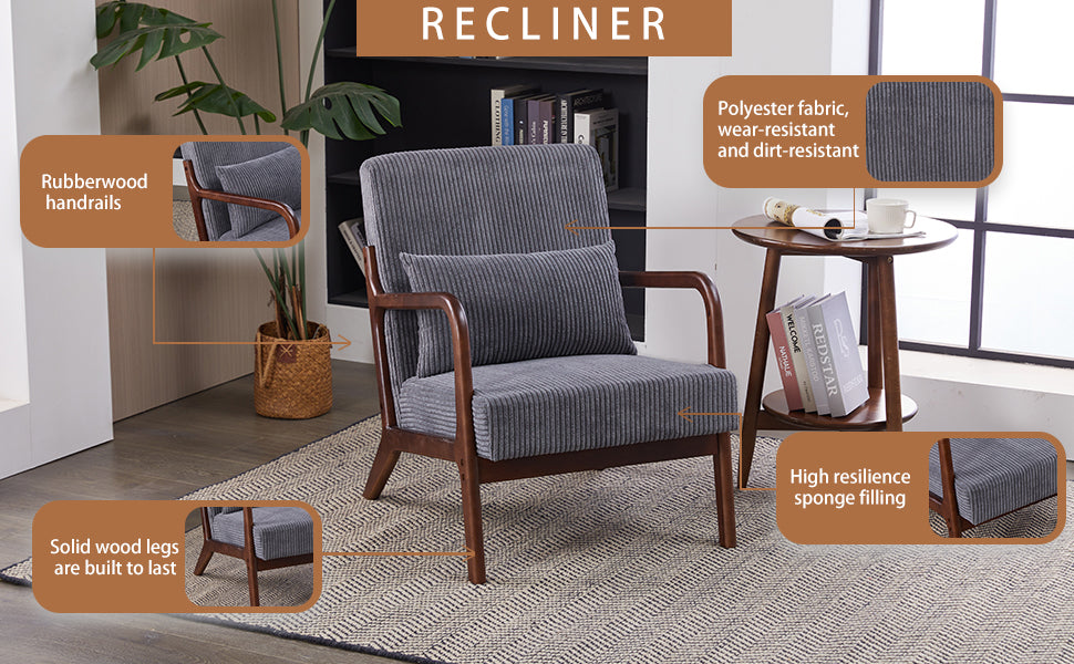 Mid-Century Modern Accent Chair - Antique Dark Grey Upholstered Armchair