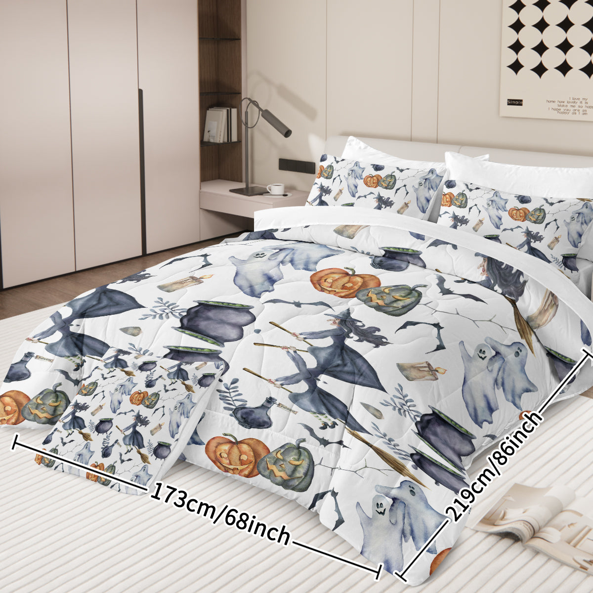 Halloween Comforter Set - 8 Piece Bed In A Bag with Witch Pattern