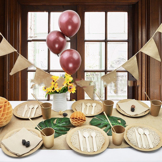 Disposable Kraft Paper Dinnerware Set with Plates Cups Towels Food Service