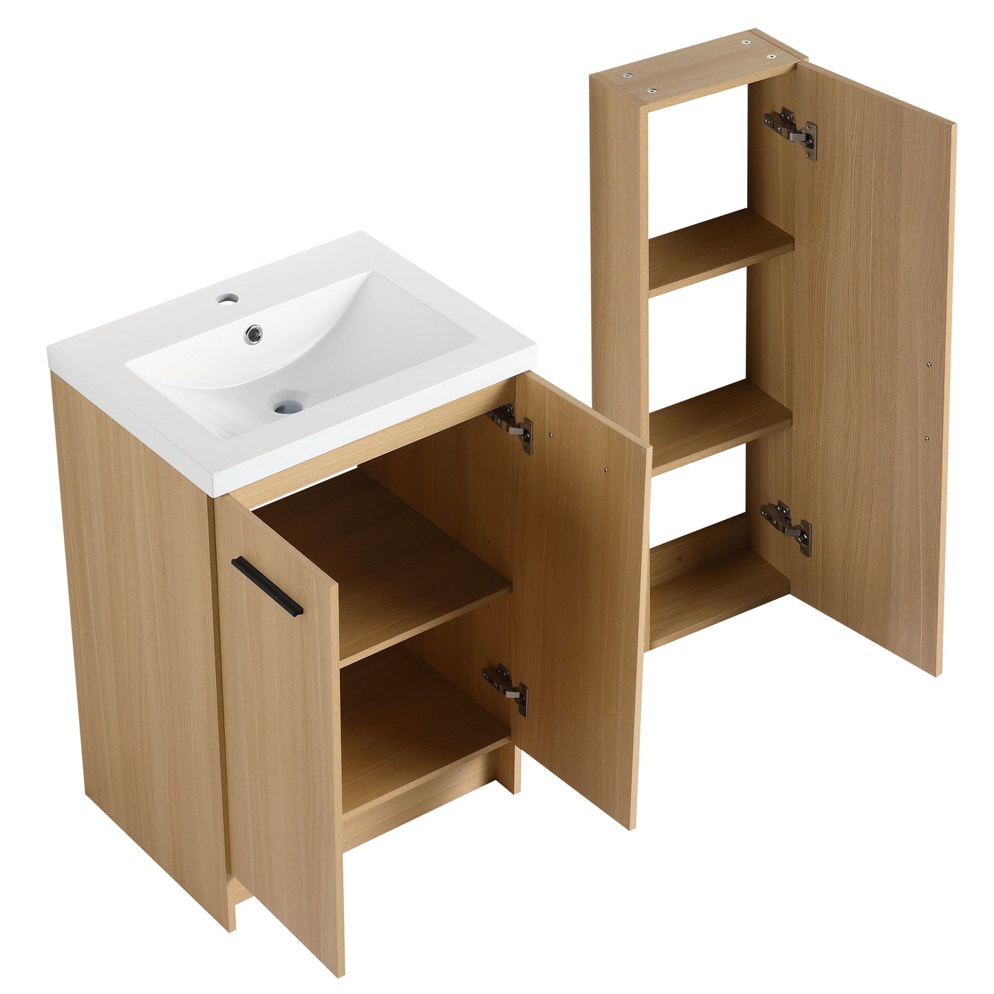 24" Freestanding Bathroom Vanity Set with Linen Cabinet - Light Oak